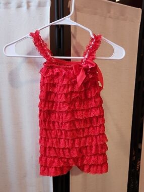 Girls Red Ruffle Romper with Bow